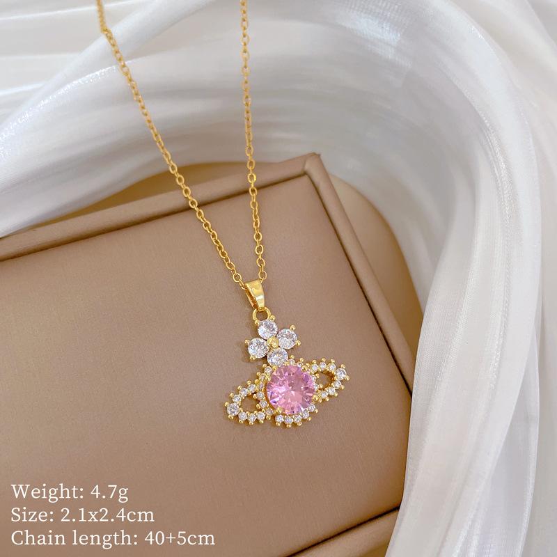 Flower Planet Full Diamond Light Luxury Temperament Gorgeous Full Diamond Necklace Women S Versatile Clavicle Chain Titanium Steel Chain