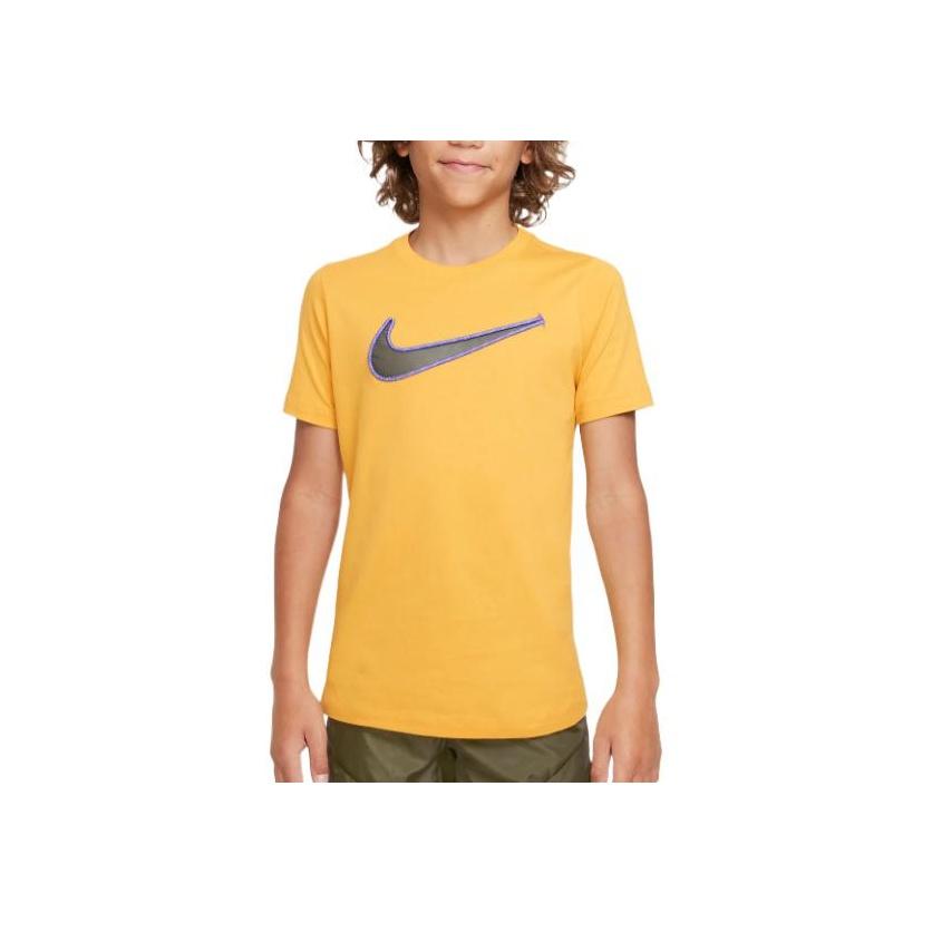 

Nike Embroidered Large Logo Print Round Neck Short Sleeve T-Shirt Kids tops Yellow DR9628-752 XL