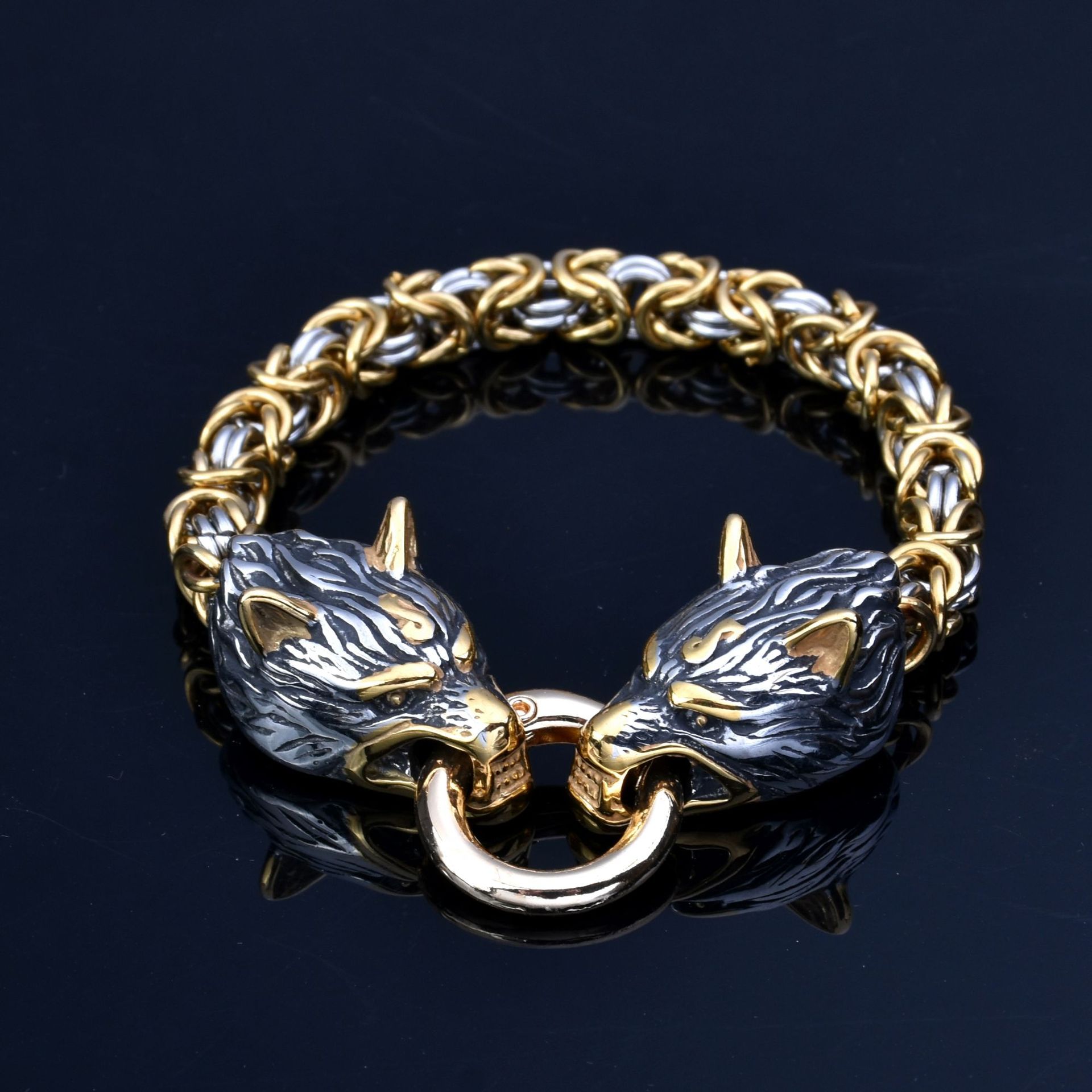 

Новый властный браслет с головой волка викингов, браслет из нержавеющей стали, ювелирные изделия из нержавеющей стали 19CM