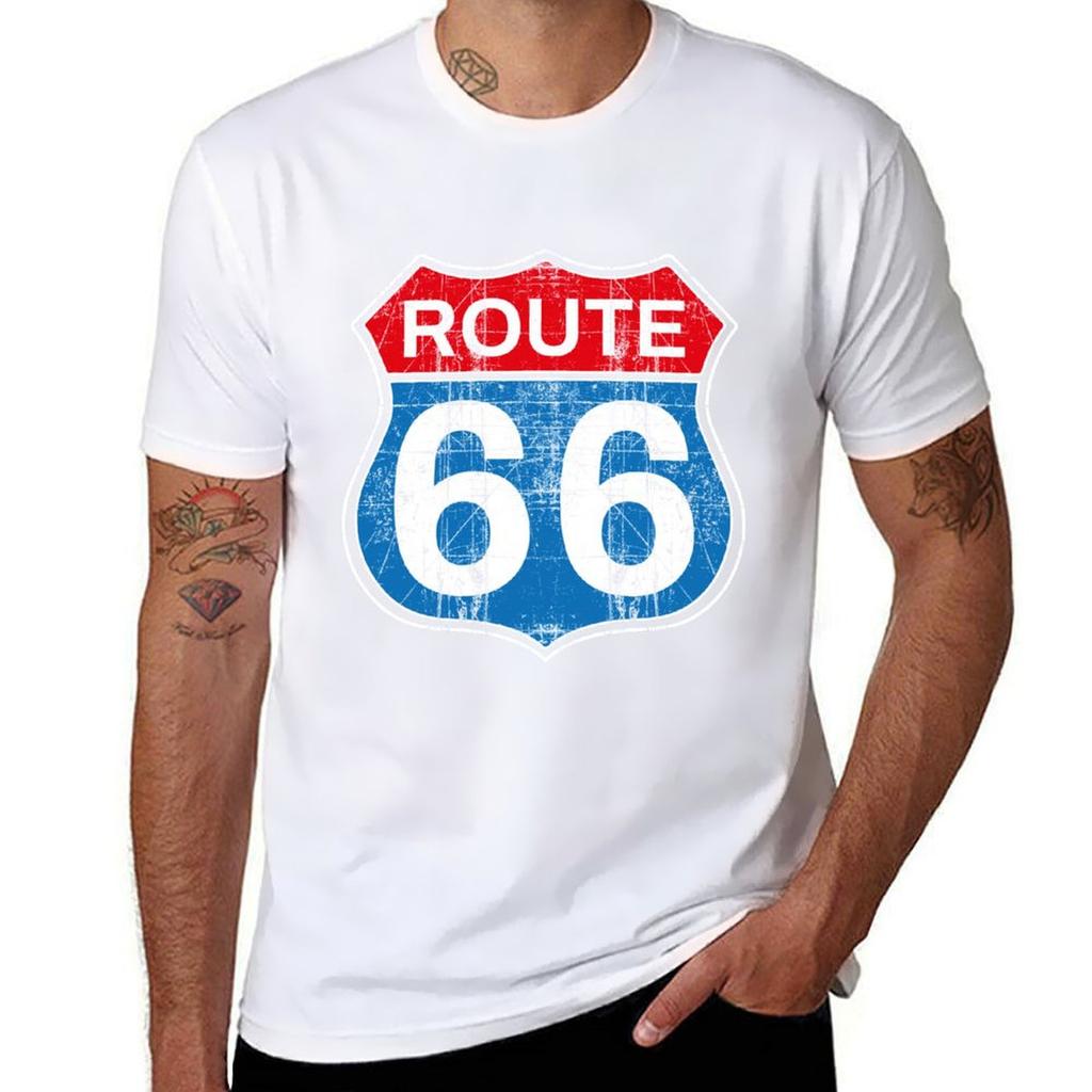 Route 66 Vintage Gift Sign Road Trip Biker Shirt Motorbike Freedom Tshirt Big Size Simple Tshirt