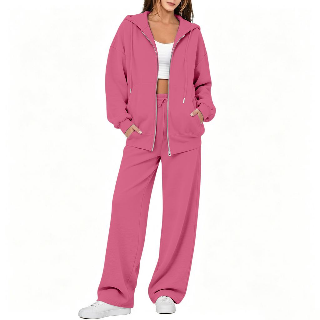 Women's Casual Comfortable Two Piece Outfit Zip Up Cardigan and Long Pants Set for Fall Winter