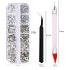 HANNEA Nail Art Kit Flat Back AB Crystal Rhinestones and Clear Crystal Rhinestones with Pick Up Tweezer and Rhinestone Picker Dotting Pen(1500 PCS,