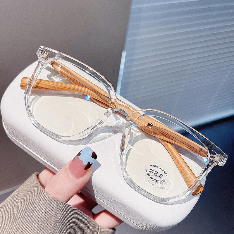 Women Fashion Glasses Frame Vintage Frames Men Retro Square Imitation Wood Grain Legs Spectacles