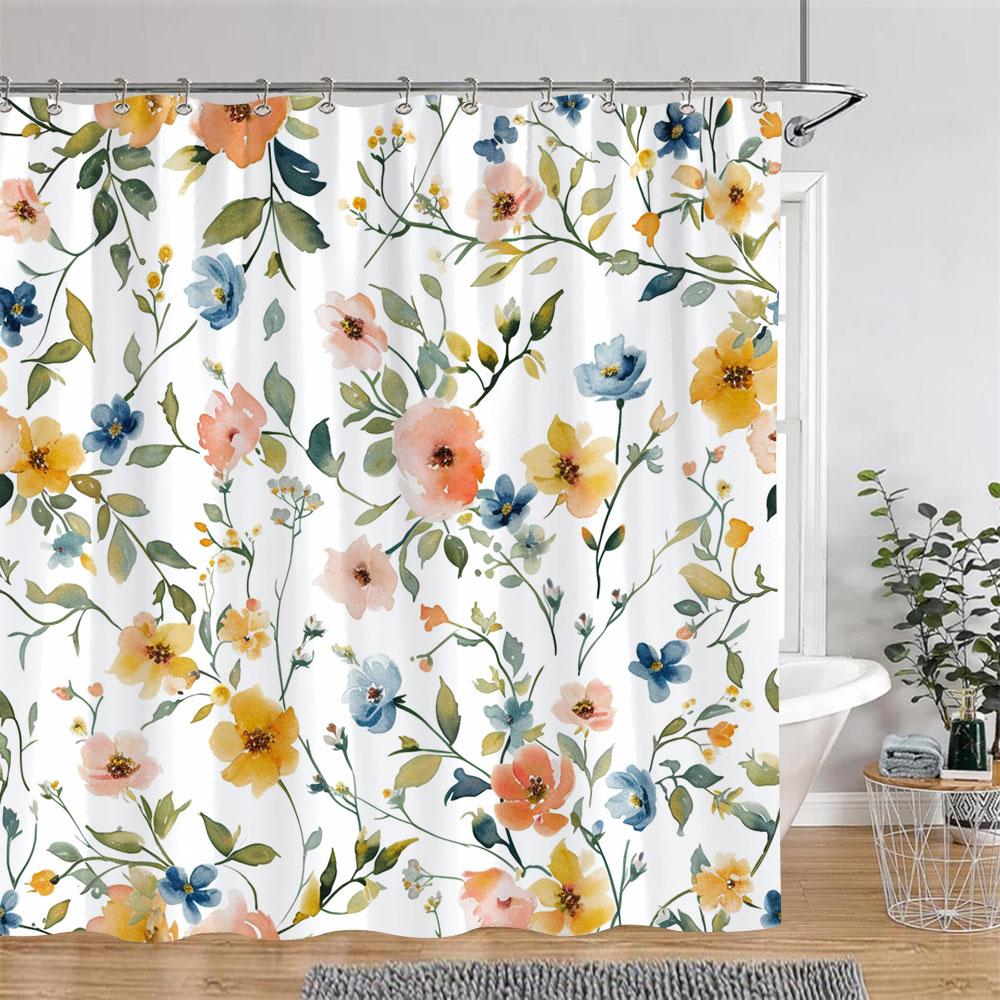 Beautiful Botanical Floral Shower Curtain Watercolour Painting Art Creative Vintage Style Polyester Bath Curtains Bathroom Decor