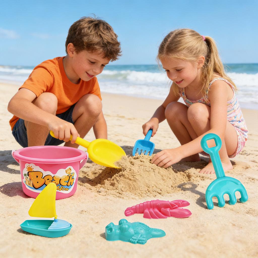 Kids Childrens Pool Floats for 10-12 Sand Toy Playset 8 Pieces With Foldable Bucket Sand Moulds Shovel And Mesh Sandbox for Toddlers Age 3-5