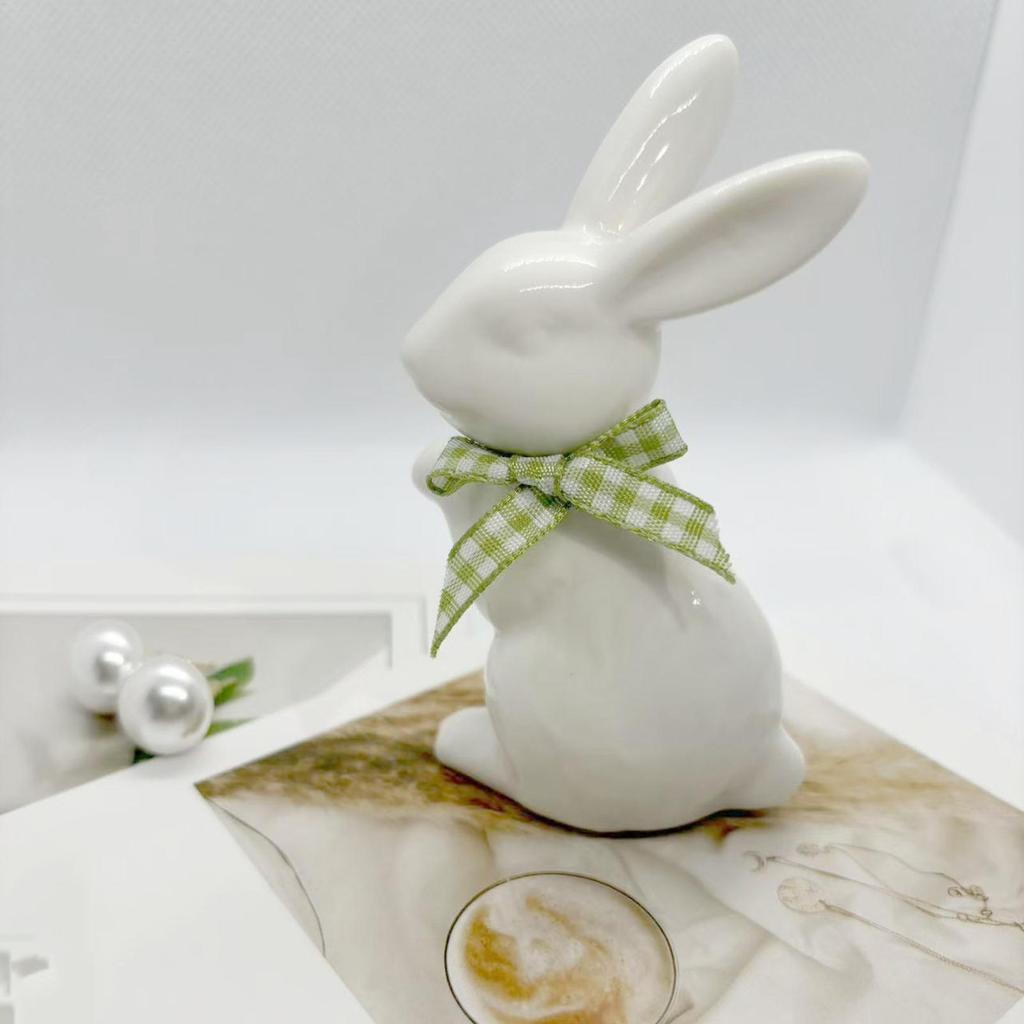 Ceramic Bunny Statue Porcelain Rabbit Modern Art Figurine Spring Easter Home Decor for Bowl Shelf Mantel Wedding Table Ornament