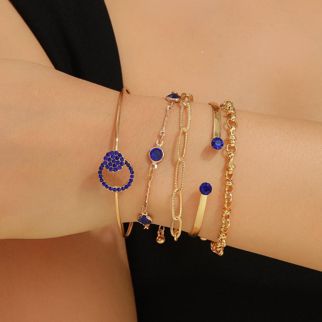 Vintage Blau Strass 5-teiliges geschichtetes Damen Armband Set