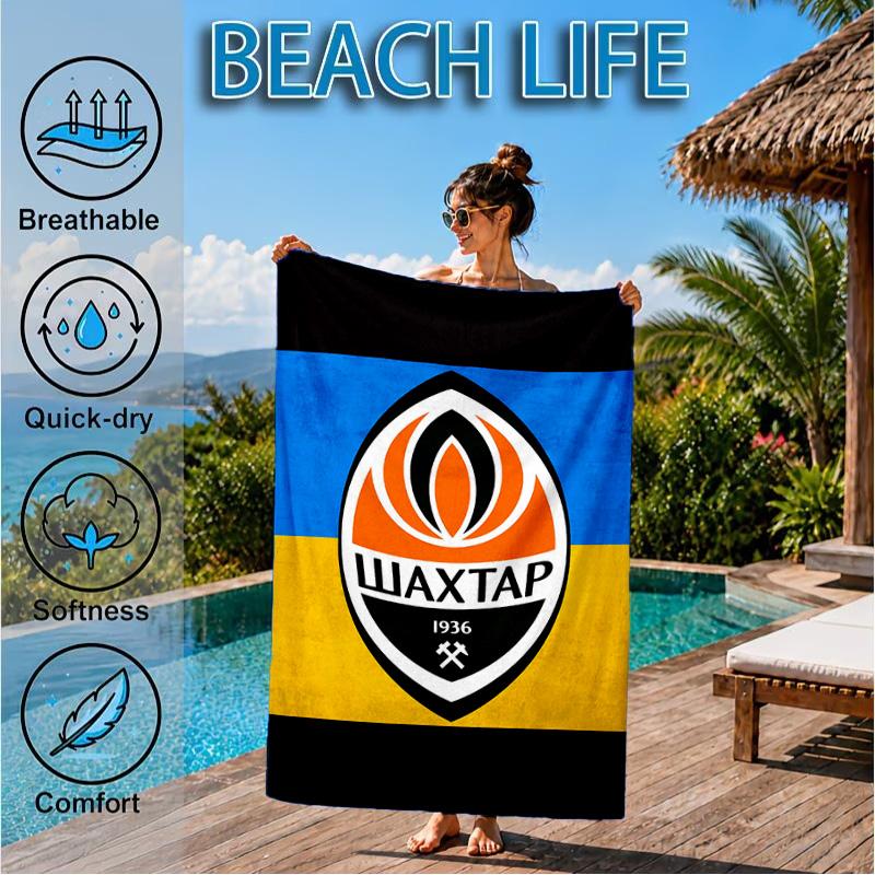 Asciugamano da Spiaggia con Design dello Stemma dello Shakhtar Donetsk, Asciugatura Rapida, Facile da Curare, Adatto Sia per il Fitness che per le Vacanze al Mare, Essenziale per lo Sport