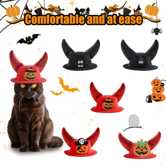 Halloween Pet Hat Cat Formal Hat with Horns Pumpkin Spider Hat Adjustable Headpiece for Small Dogs And Cats Holiday Costume Accessory