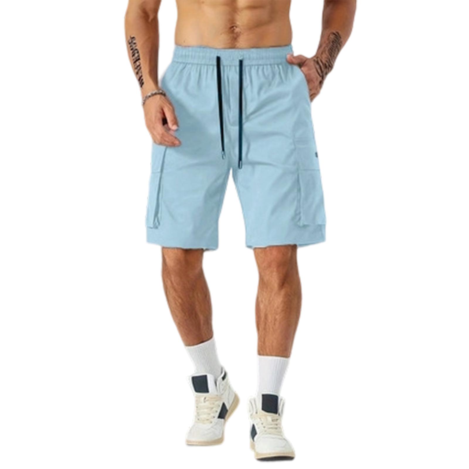 

Men s Drawstring Waist Pants With Multiple Pockets And Work Pants Shorts XL небо синє кольору
