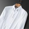 New Spring and Autumn High End Simple Fashion Trend Casual Thin Fit Flip Collar Embroidered Long Sleeved Shirt for Men