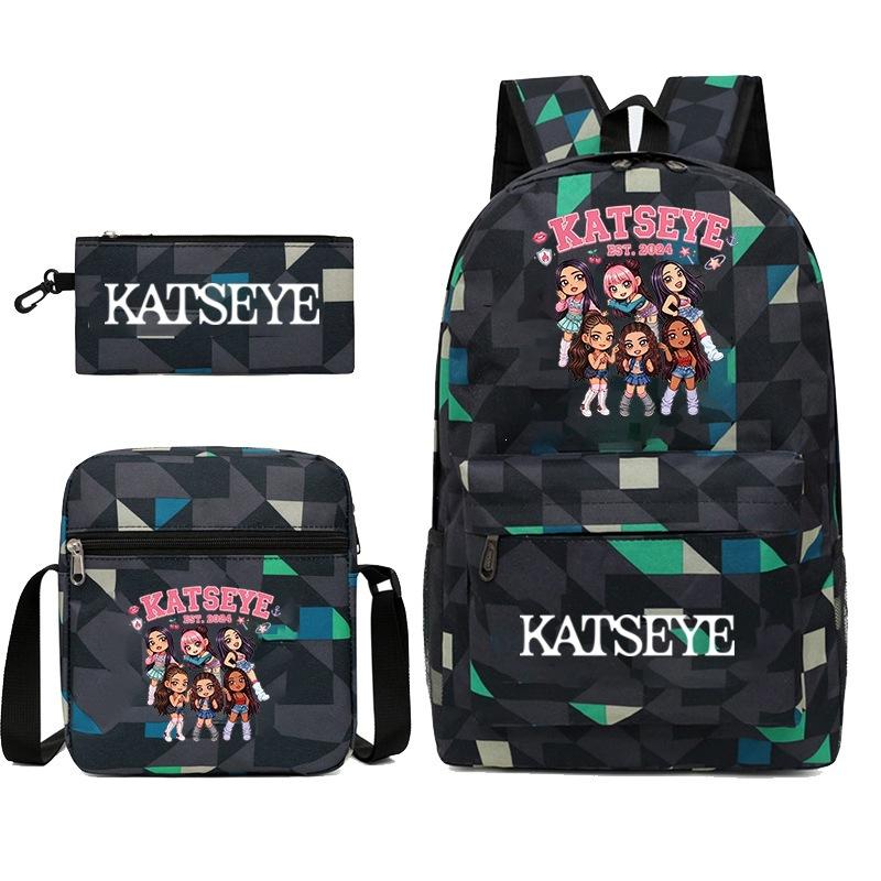 Katseye Kpop Girl Group Print Travel Backpack Laptop School Bag Set of 3, Unisex Large Capacity Daypack
