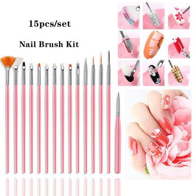 15 peças/conjunto de pincéis para arte em unhas, gel, acrílico, ferramentas para pintura de manicure