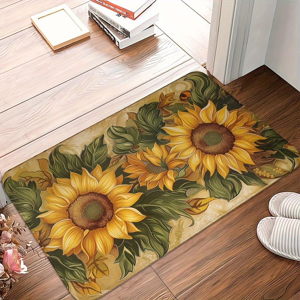 1 Stück Anti-Ermüdungs-Küchenteppiche, Sonnenblumen-Print Wasserdicht Rutschfest Dick Gepolsterte Küchenmatte Strapazierfähige Komfort-Standmatte für die Küche