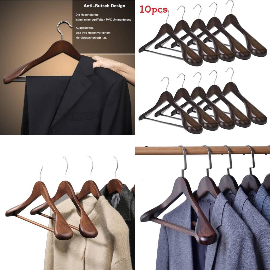 Wooden Clothes Hangers Set With Thickened Nonslip Design For Hotel And Closet Storage