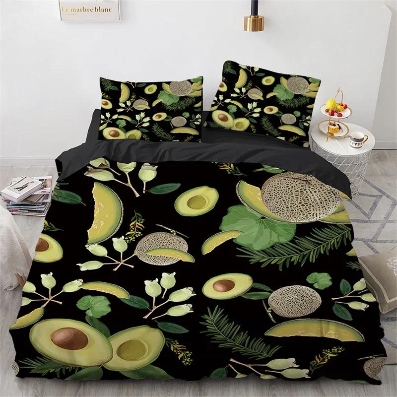 Cartoon Fruit Duvet Cover Tropical Avocado Bedding Set Microfiber Comforter Cover King For Kids Teen Room Decor Birthday Present
