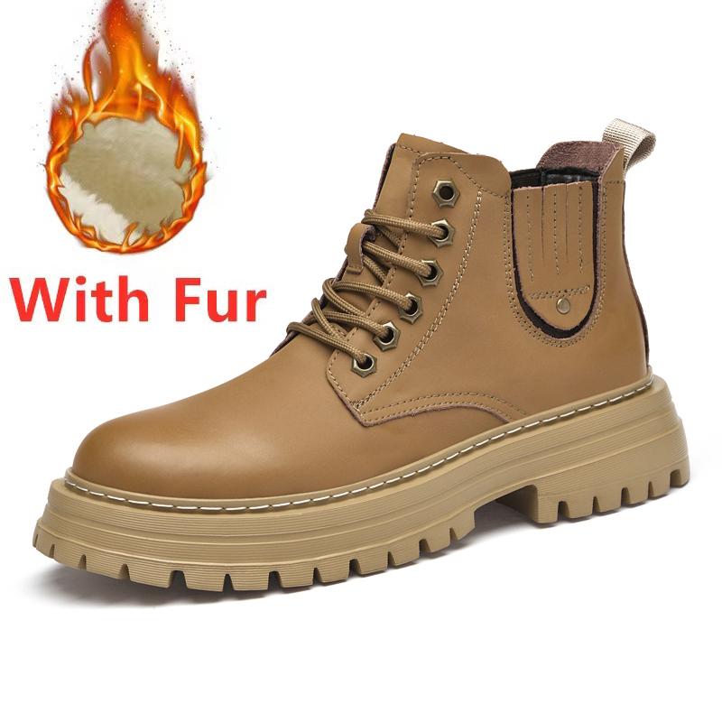 

Классические зимние ботинки из натуральной кожи для мужчин, модная платформа, высокий верх, уличные нескользящие ботинки на шнуровке, повседневные ботильоны, боты 45