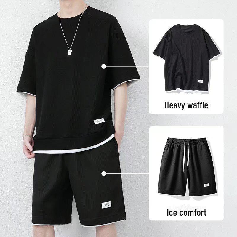 

Мужской летний комплект из футболки и шорт Ice Silk Waffle Casual XL чёрный