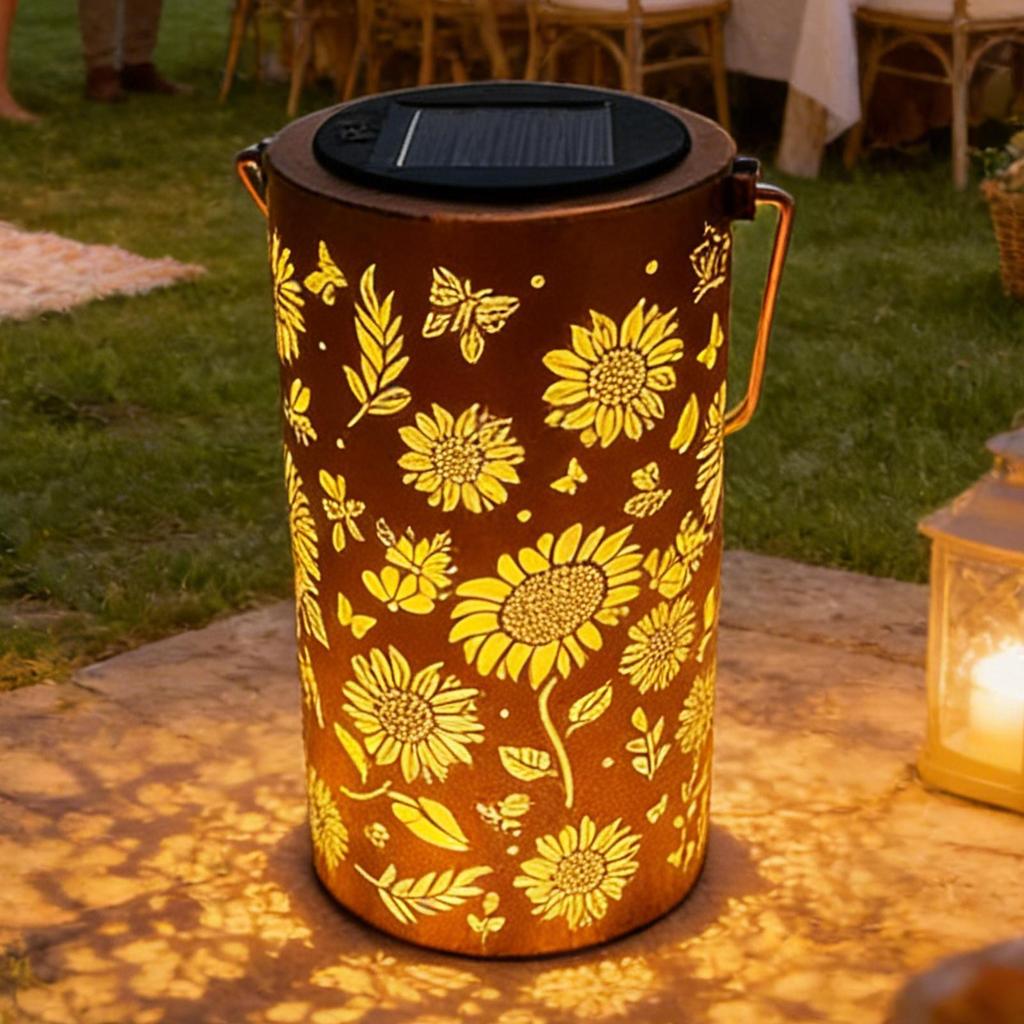 Garden Lantern Solar Iron Art Hanging Light Colorful Sunflower Glowing Solar Garden Solar Lights Outdoor Metal Hollow Light