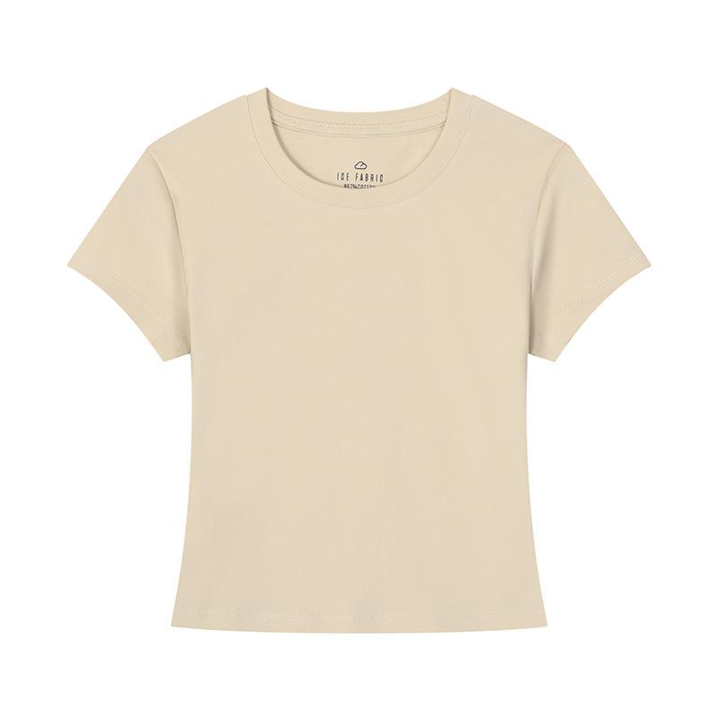 Solid Color Short-sleeved T-shirt for Women's New Inner Round Neck Bottoming Shirt Versatile and Slim