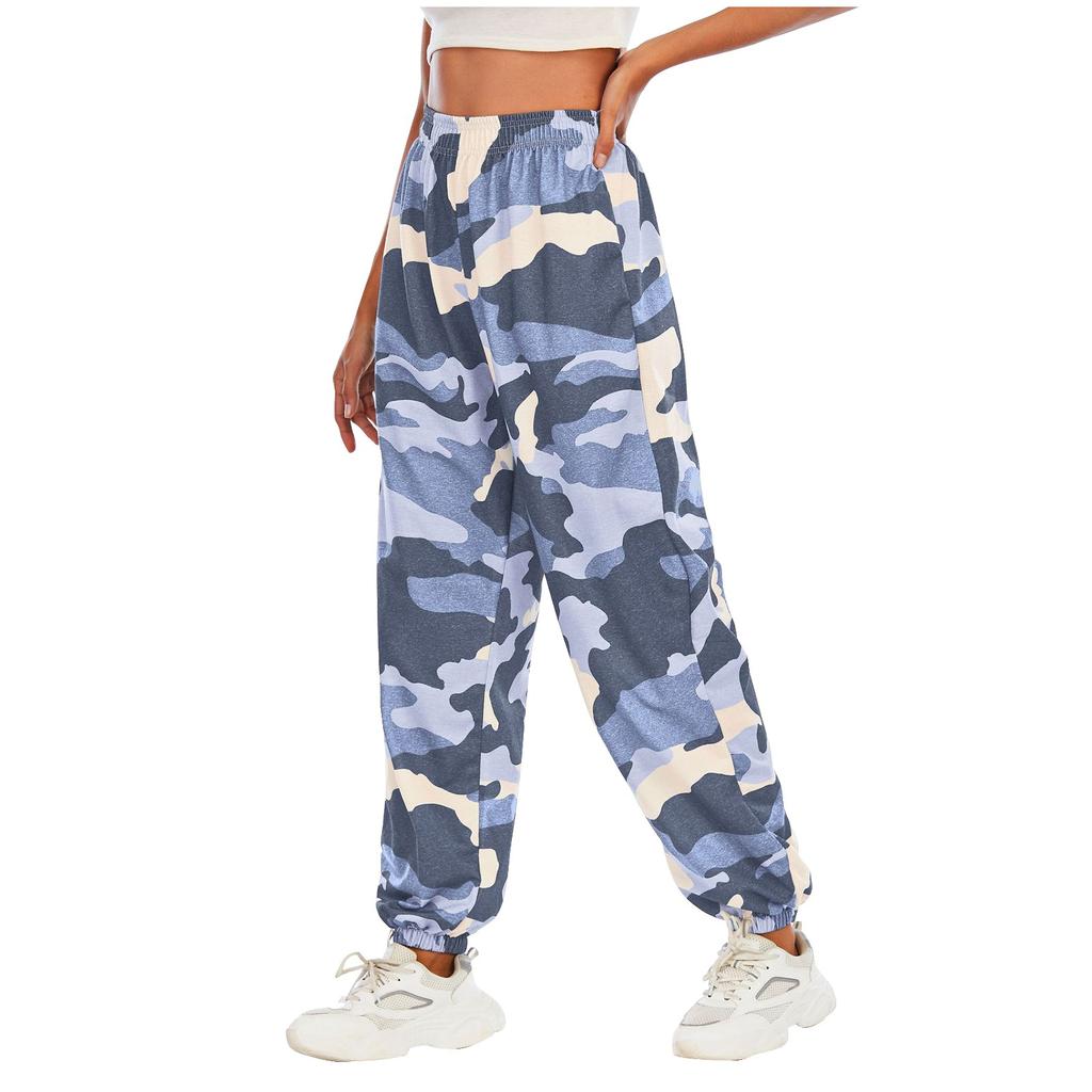 Damen-Jogginghose mit elastischem Bund, Baggy-Camouflage-Druck, Jogginghose