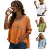 Women Tops Round Neck Half Sleeve Loose Fit Tee Shirt Pure Color Hollow Design Soft Stretchy Blouse Daily Wear