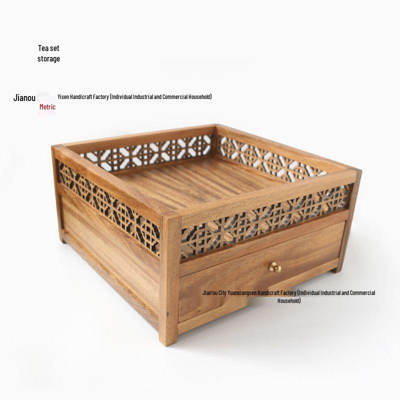 Small Walnut Wood Curio Shelf: Desktop Teacup Holder and Coffee Table Display Rack