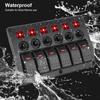 Marine Rocker Switch Panel 6 Gang Car Switch Panel Waterproof with Sticker Interior Parts LED Light 12~24V Circuit Control