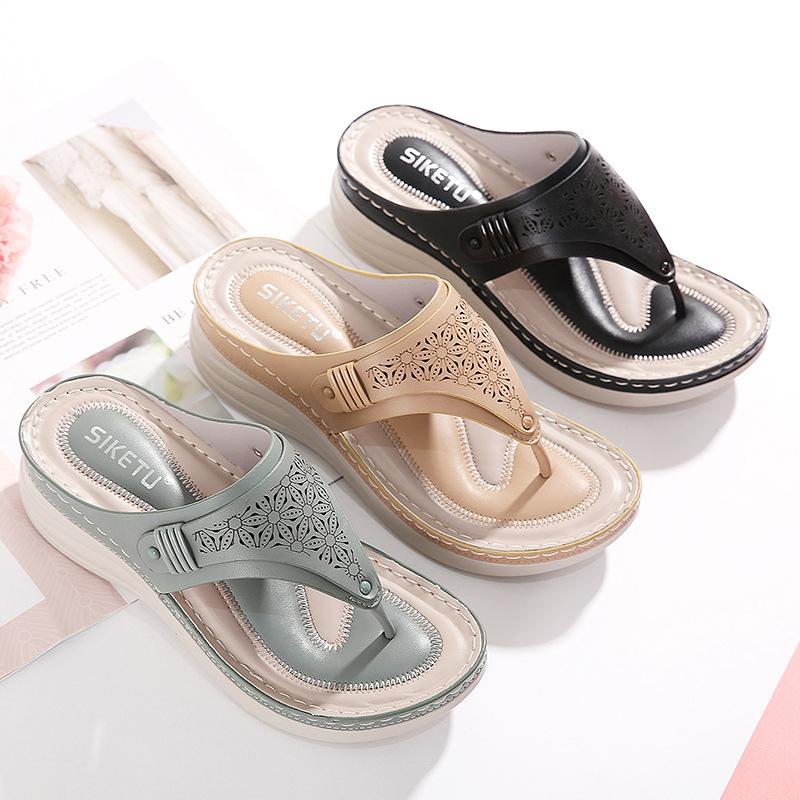 Fashion Round Head Fashionable Clip-Toe Hollow Women's Sandals Heels Casual Large Size Sandals Comfortable To Wear With Flip Flops