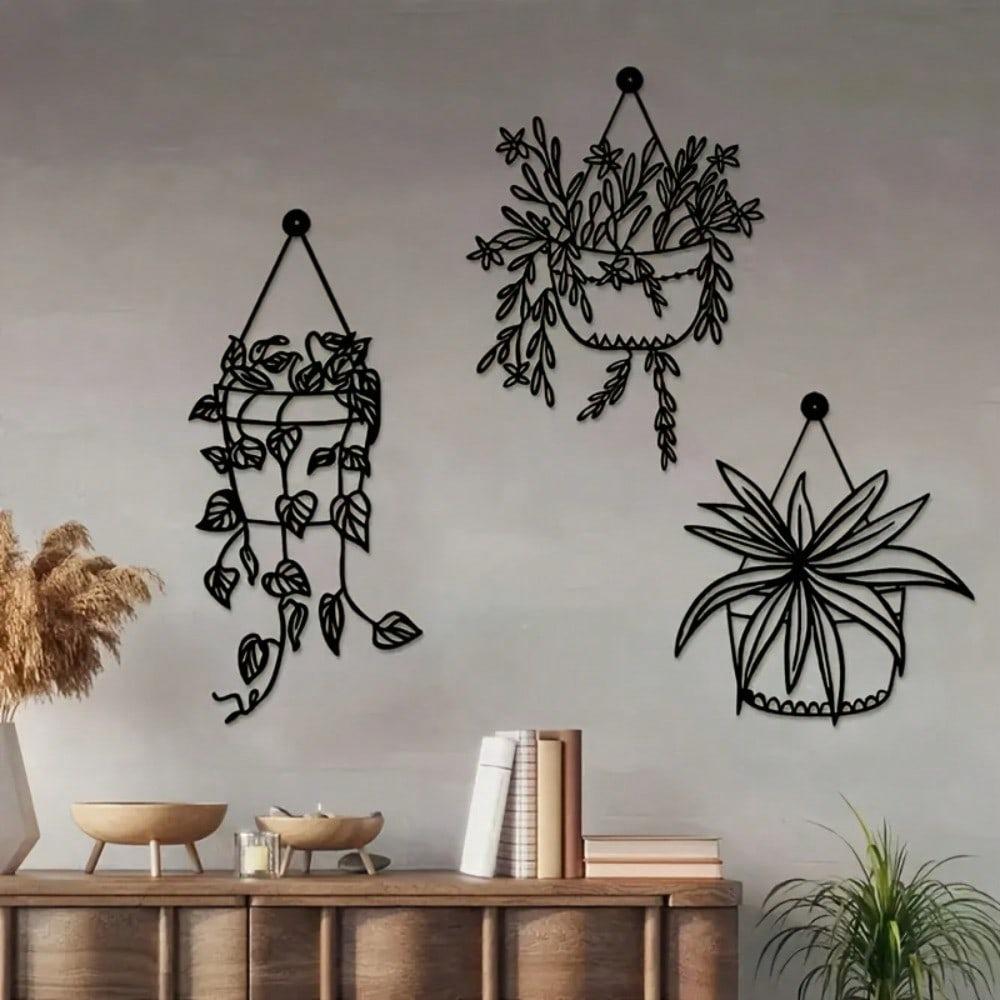 Metal Wall Art 3 Piece Set Ivy Pattern Hanging Planter Indoor Outdoor Home Decor Gift