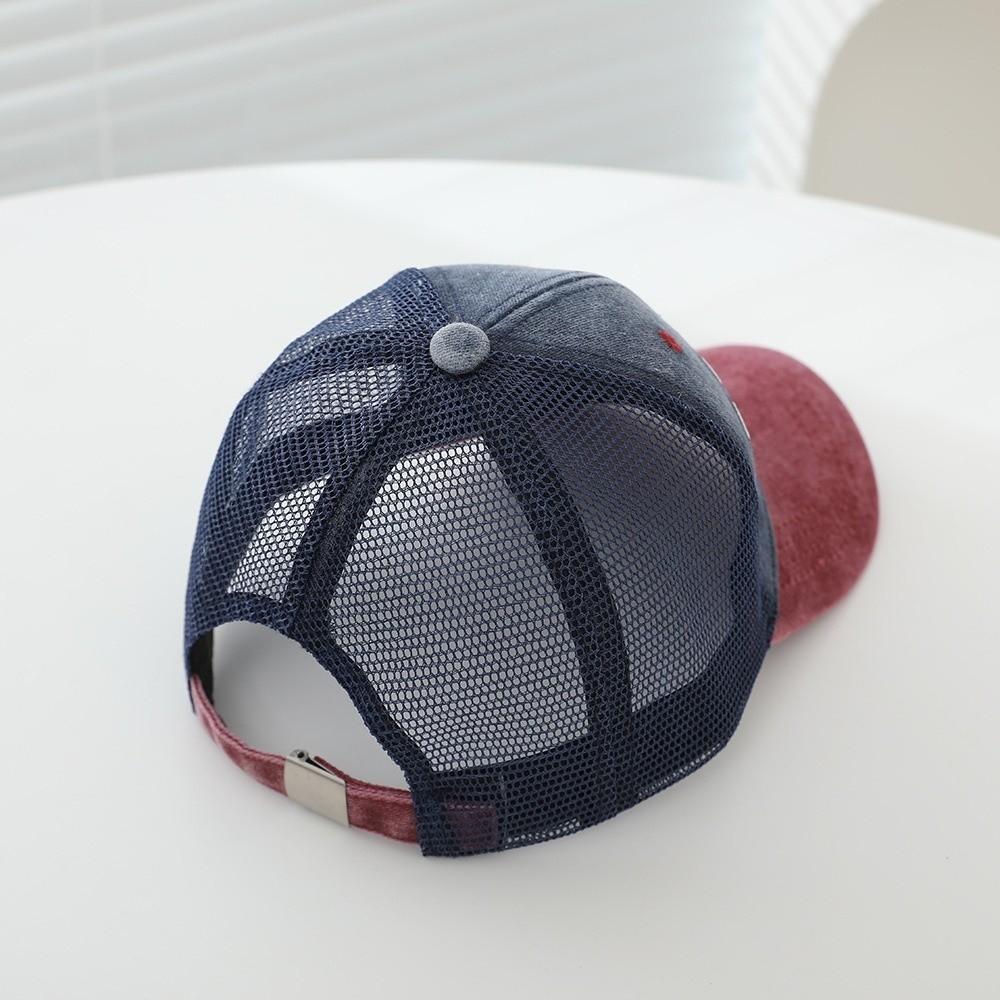 Fashion Mesh Baby Baseball Cap Letter Embroidery Vintage Patchwork Kids Snapback Hat Breathable Sun Protection Sun Hats Summer