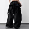Young Women Lace Tiered Skirt Pants Baggy Wide Leg Trousers Y2k Lace Patchwork Pants  Lady