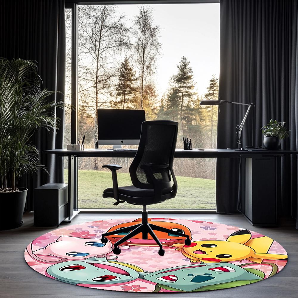 Pokémon Printed Round Rug Carpet Chair Rug Area Rug Entryway Doormats,for Office Chair Living Room Bedroom Kitchen Room.