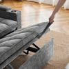 Um sofá-cama 3 em 1 com 142 cm de largura, função de reclinação, almofadas de assento e encosto macias como nuvens, duas almofadas lombares, arrumação, porta-copos