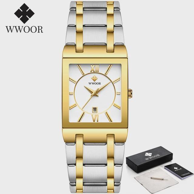 WWOOR Top Brand Luxury Steel Strap Business Quartz Watch Men Casual Waterproof Sports Watch