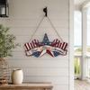Yousheng Independence Day Wooden Sign, Rustic God Bless America Wall Hanging Decor with Red White Blue Stars and Stripes, Patriotic Wood Plaque for