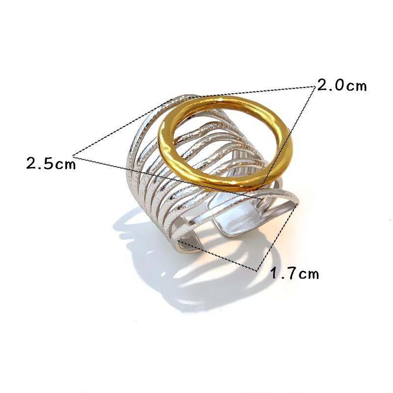 Stainless Steel Multi Layer Lines Hollow Rings For Women Men Geometric Gold Color Heart Star Wide Opening Rings Jewelry A