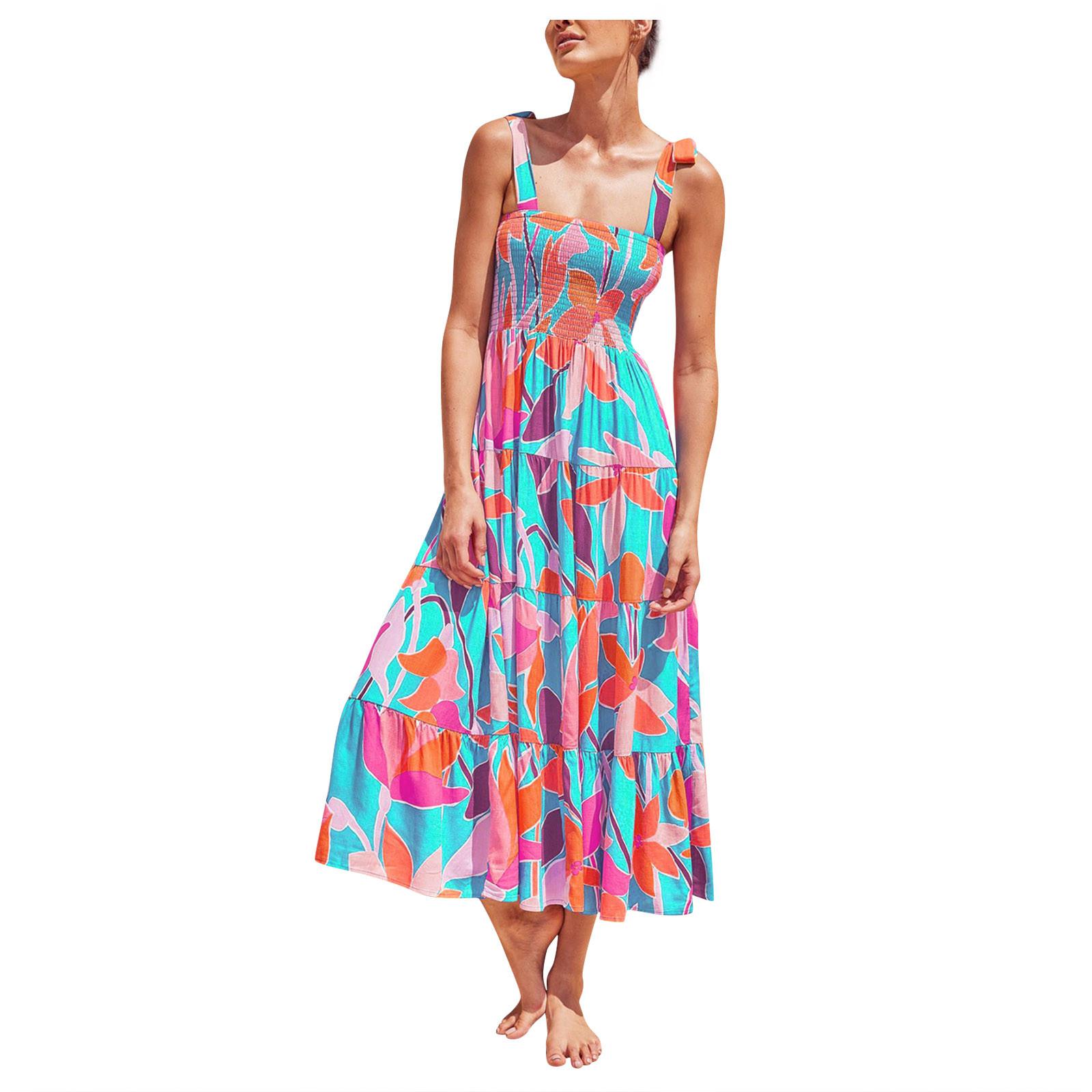 Летнее женское пляжное платье для отдыха на бретельках с открытой спиной и принтом — фото 3