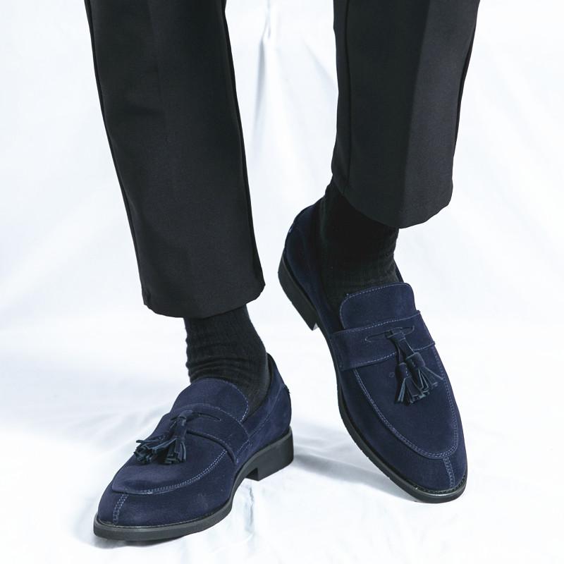 Fashion New Male blue Pointed Suede Leather Tassel Dress Shoes For Men's  Designer Wedding Party Loafers Sapatos Tenis Masculino