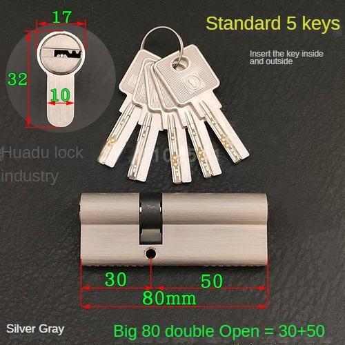 5pcs Keys Lock Cylinder,Door Cylinder 50-120mm Biased Lock Cylinder Double-side Lock Core Anti-Theft Entrance Brass Door Lock