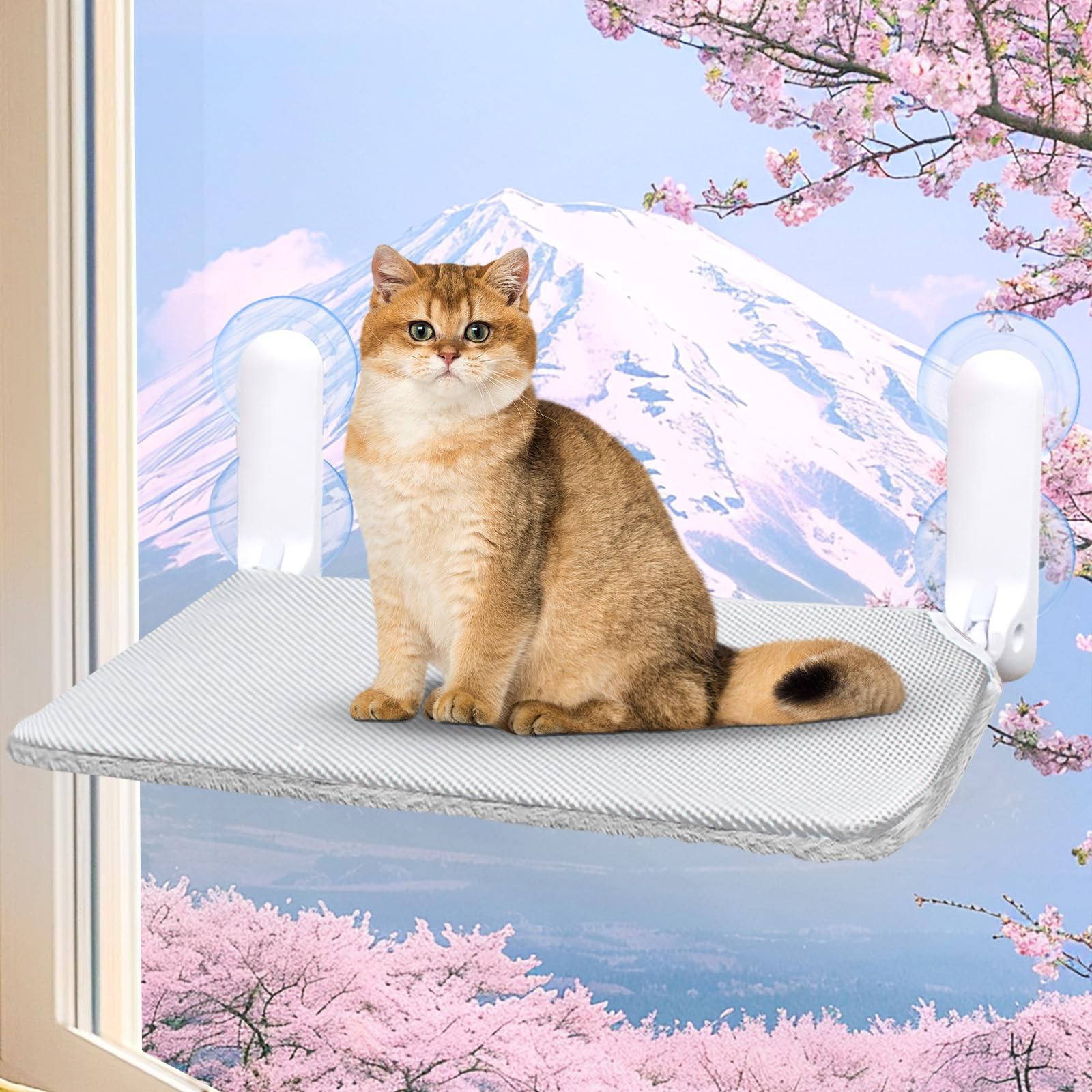 

MuGaoDee Складной гамак для кошек на окно Кровать для кошек на окно с сильными присосками Выдерживает вес 40 кг Подходит для всех Включает японскую инструкцию по использованию, присоски,