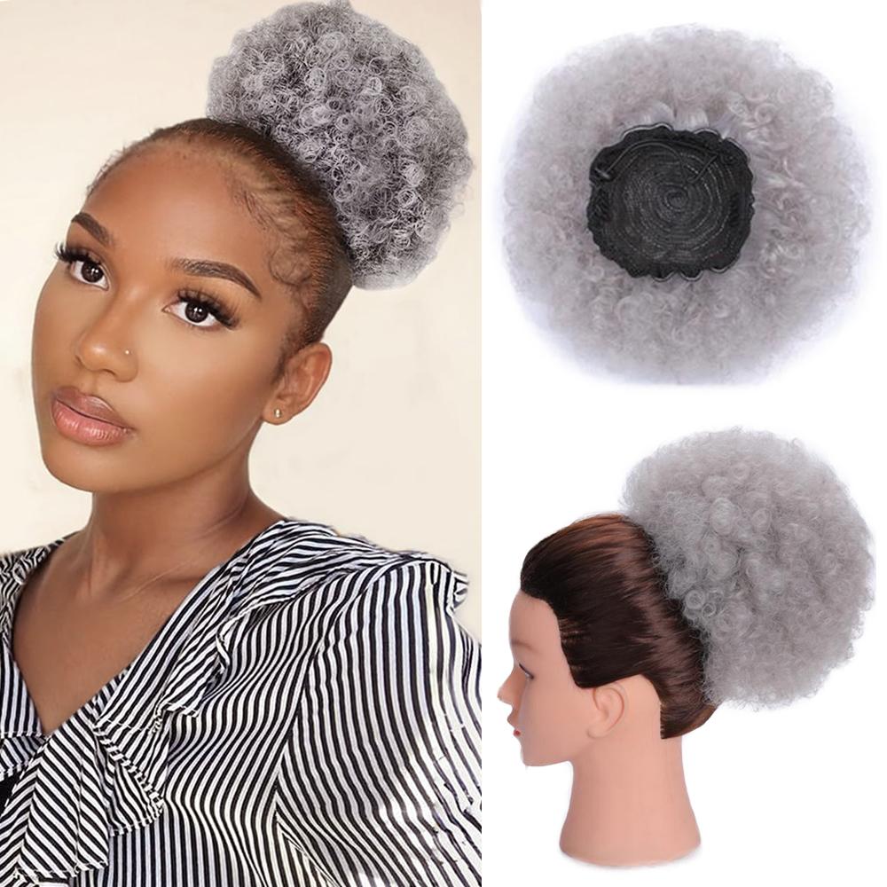 

MISS WIG Афро женские короткие кудрявые вьющиеся шиньоны с завязками, накладные волосы, синтетические волосы, большой круглый хвост 15cm