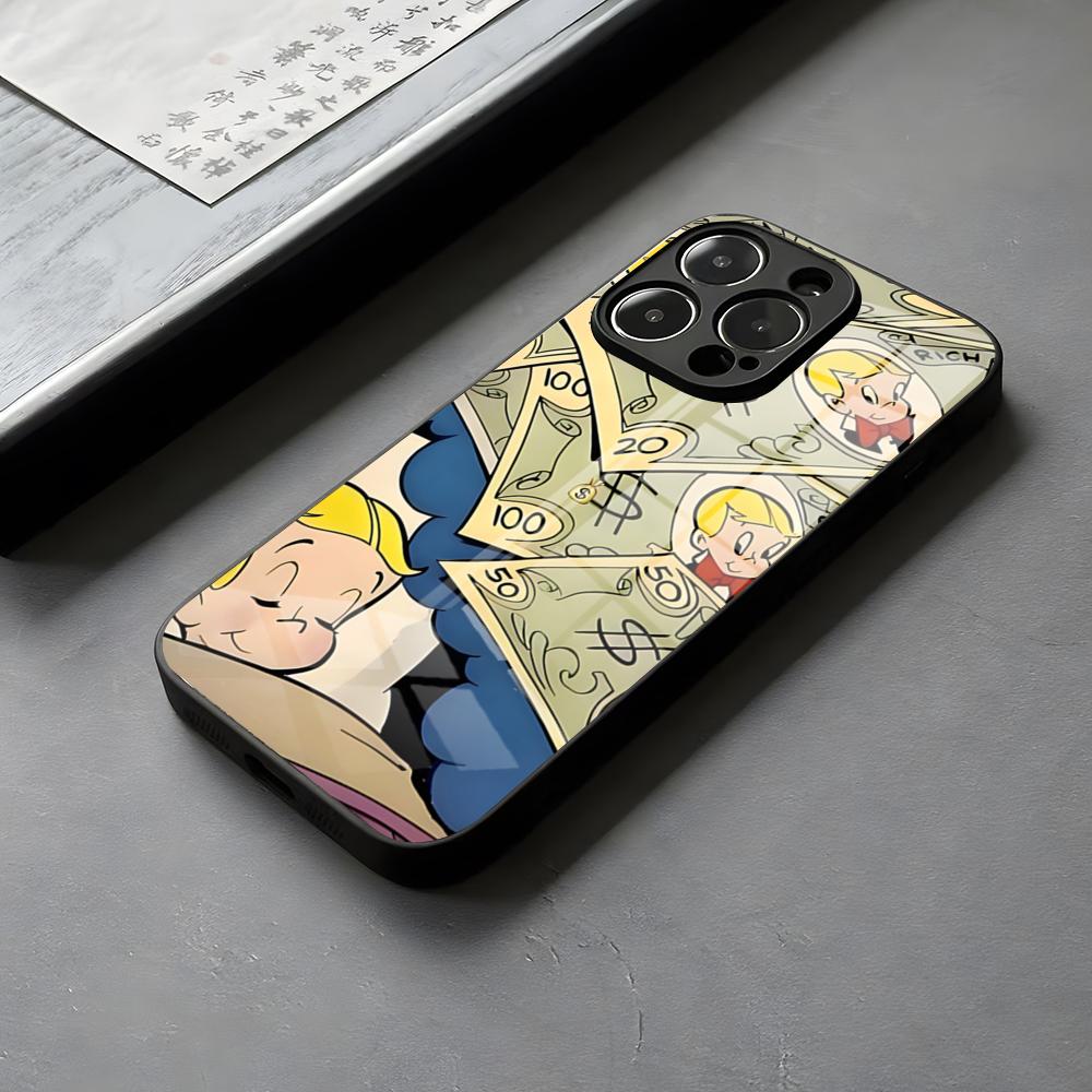 Cartoon Richie Rich Phone Case Glass For IPhone 16 15 Suitable For 58-68 14 Pro Max 13 12 Mini 11 X XS XR 8 Plus For Samsung S 2