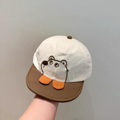 Summer Short Brim Cartoon Bear Baby Hat Quick Dry Casual Infant Sun Visor Hat Breathable Cotton Newborn Sun Hat Kids