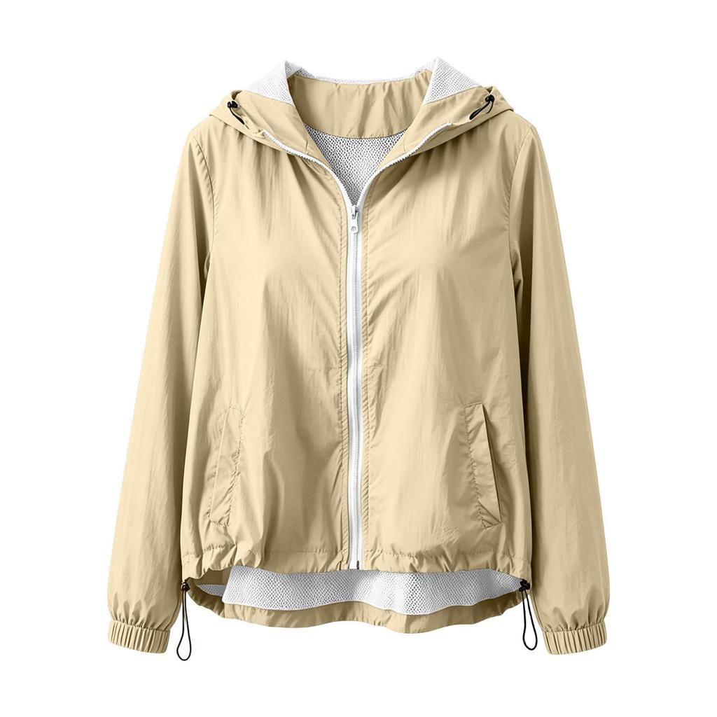 Women's Casual Long Sleeve Zip-Up Hooded Jacket with and Mesh for Fall