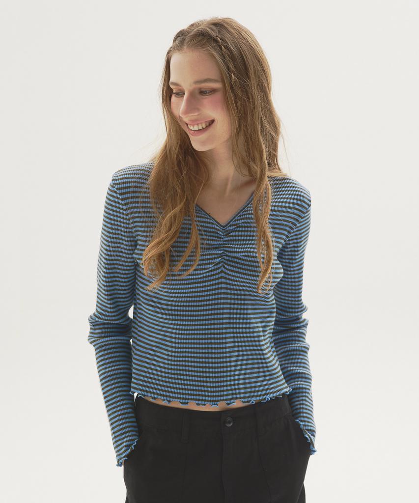 Nyuluki Shirring Point Long Sleeves T-Shirt_Khaki