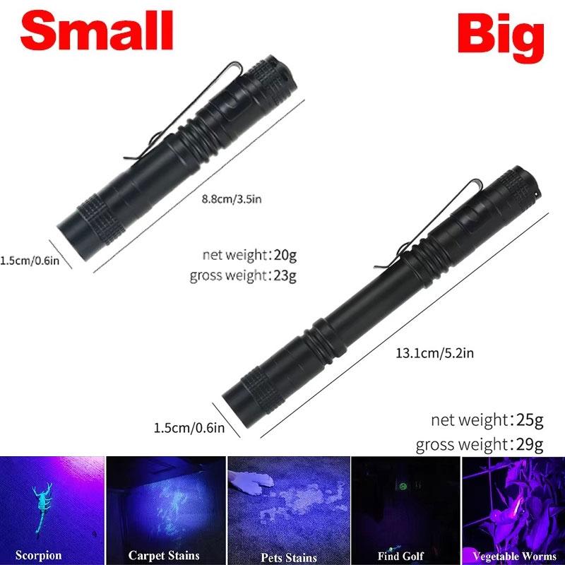 Mini LED UV Light 395nm Ultraviolet Light With Clip Portable Pet Urine Stains Detector Waterproof LED Handheld Flashlight