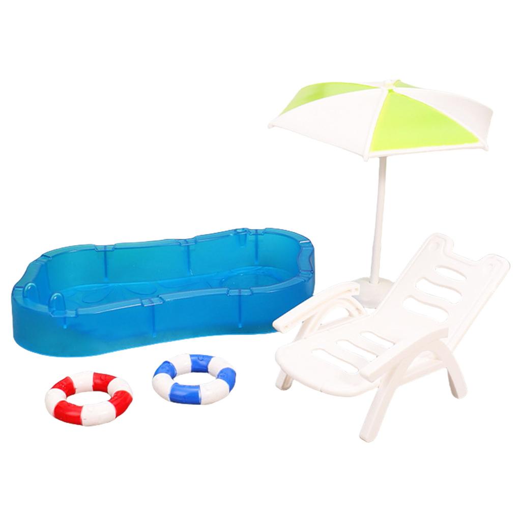 Miniature Beach Scene with Deck Chair Swim Rings for 1/12 Scale Dollhouse Furniture for Kids Imagination Creative Play