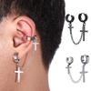 Punk Cross No Pierced Chain Tassel Korean Stud Earrings Men Ear Cuff Dangle Earrings Women Ear Clip