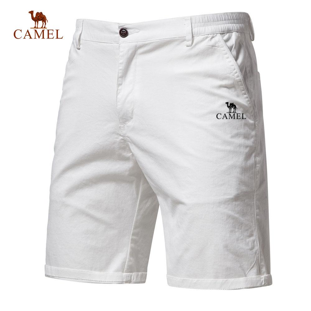 Camel Sommer Broderte Bomull Ensfargede Shorts for Menn Høy Kvalitet Casual Business Sosial Elastisk Midje Badeshorts
